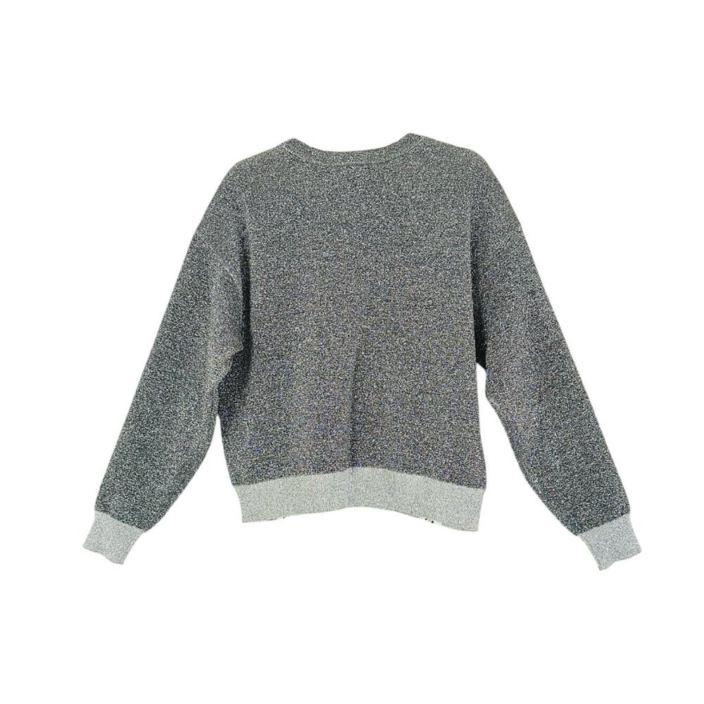 Good American All That Glitters Silver Knit Sweatshirt Zipper Detail - Picture 8 of 9